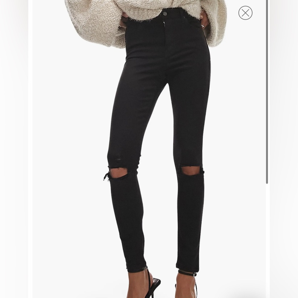 TopShop Moto Jamie High Waist Black Ripped Skinny Jeans Size W28 L30